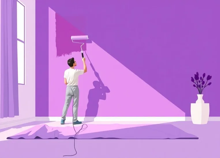 Peintre appliquant la peinture au rouleau sur un mur de salon
